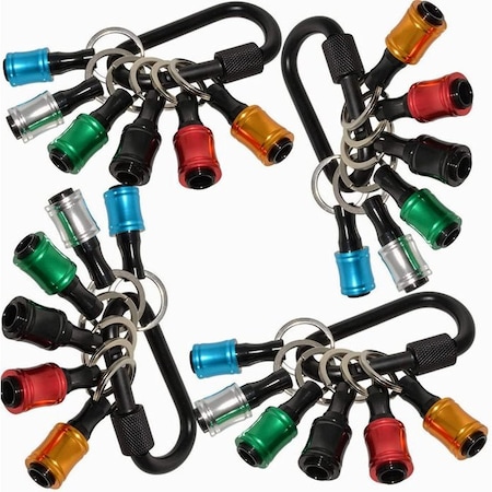 Florida Tools Bit Holder Caddy 6 Piece 1/4 inch Hex Shank Bit Holder Aluminum With  Locking Carabiner, 4PK FT-BITCADDY-4